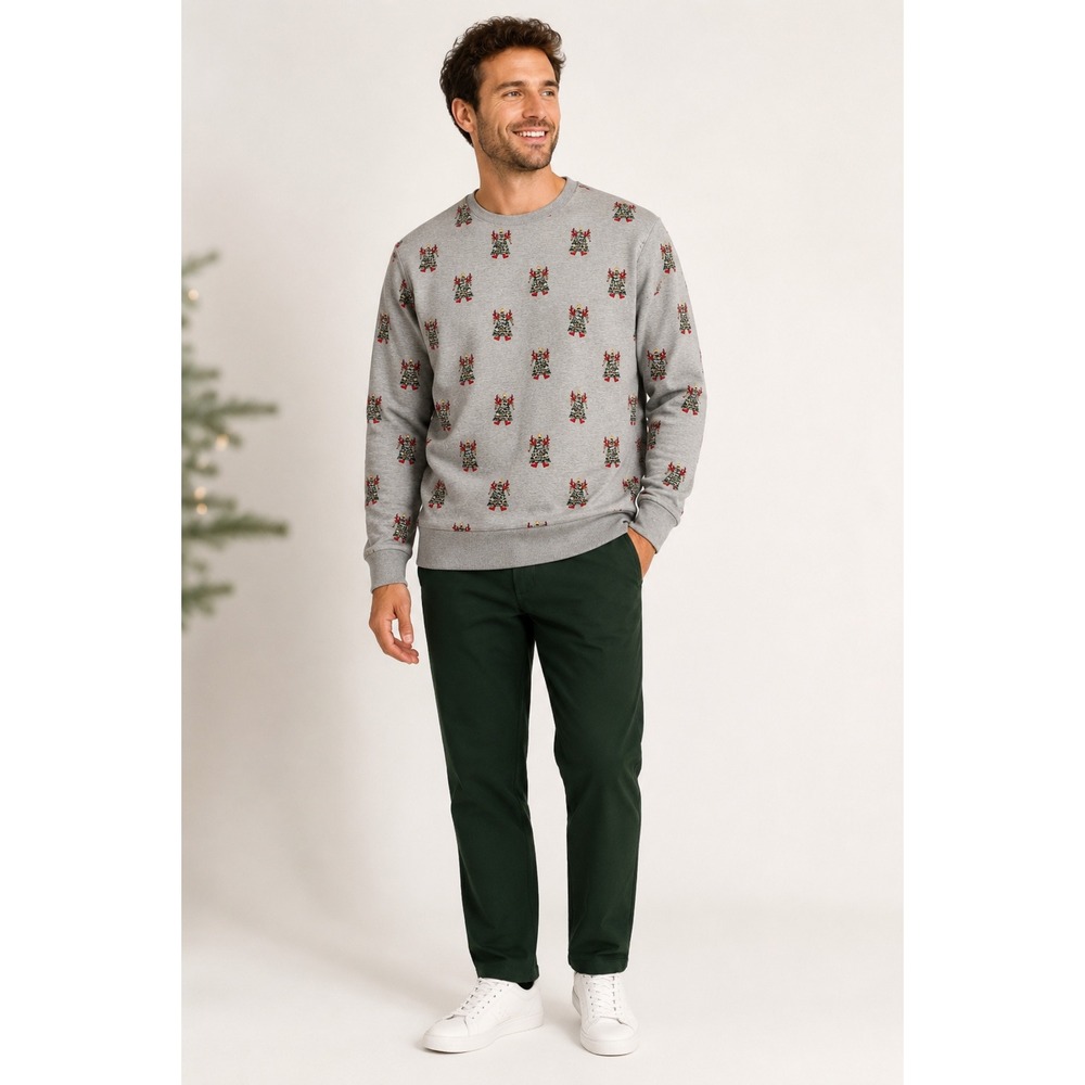 Denim & Flower Ricky Singh Men L Christmas Tree Sweatshirt Gray Holiday